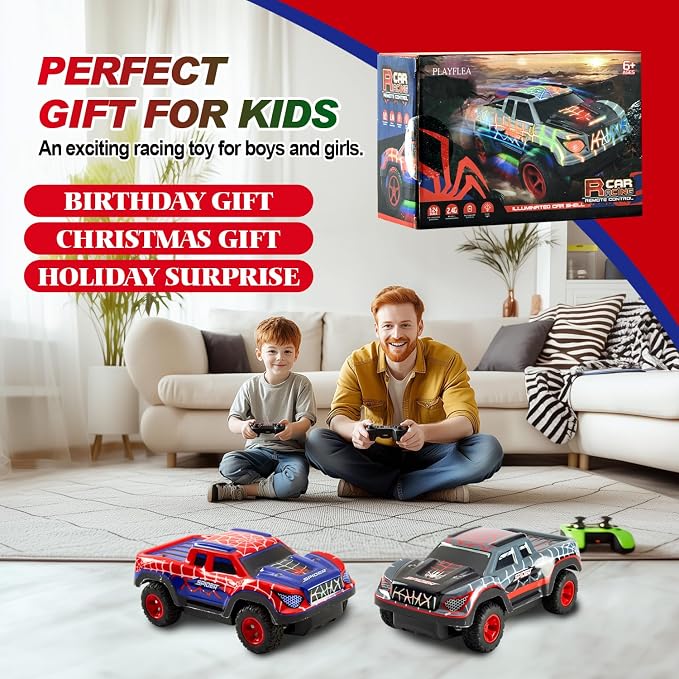 Spider RC Car for Kids, 1:24 Remote Control Car with Color-Changing LED Lights, 2.4GHz 50m Range, 2 Rechargeable Batteries, Assorted Black/Red, Racing Toy Gift for Boys Girls Ages 6-12