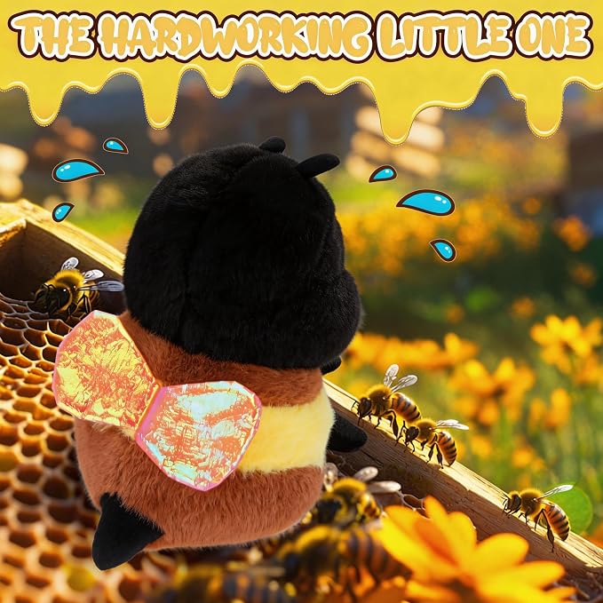 Chubby Smiling Bumblebee Plush Toy - Cute & Fluffy Bear Bee Stuffed Animal, Soft Companion for Kids & Adults, Unique Insect - Themed Gift (8 inch)