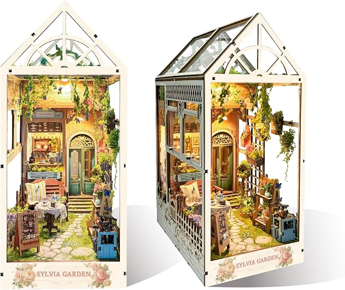 Book Nook with LED Light - 3D Puzzles for Adults, DIY Miniature House Kit, Exquisite Bookshelf Decor, Book Shelf Decor, Perfect, Dollhouse Book Nooks - Sylvia Garden