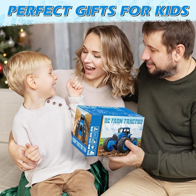 IJIGU Remote Control Tractor Toys, Light Up Farm Monster Trucks Toy for Boys 3, 4, 5, 6, 7 Year Old, 2.4 Ghz RC Tractor Toys, Ideal Christmas, Birthday Gifts for Kids