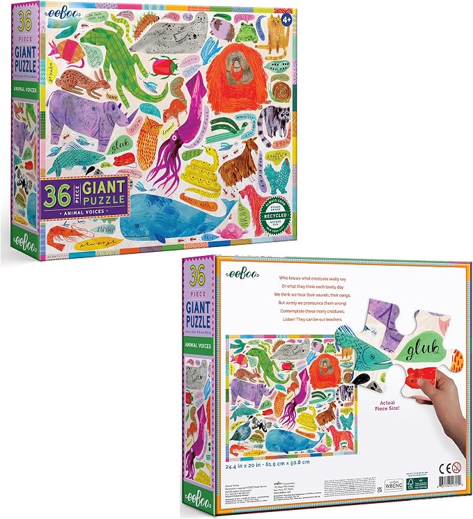 eeBoo 36 Piece Giant Floor Puzzle - Animal Voices Children's Puzzle Animal Sounds Themed, Large Pieces for Small Hands to Develop Motor Skills