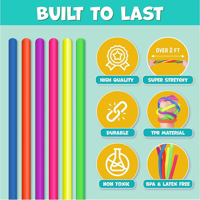 BUNMO Sensory Toys Stretchy Strings for Toddlers 3+ - Stimulating & Addictive Fidget Toys for Kids - Hours of Fun for Kids - Non-Mouthable Toy 3+ - Smooth 6 Pack