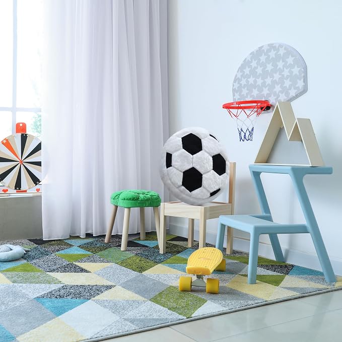 Soccer Pillow - Fluffy Plush Throw Pillow, Soft Stuffed Round Cushion, Decorative Sports Toy Gift for Kids, Boys, Girls, Child, Baby Room Decor