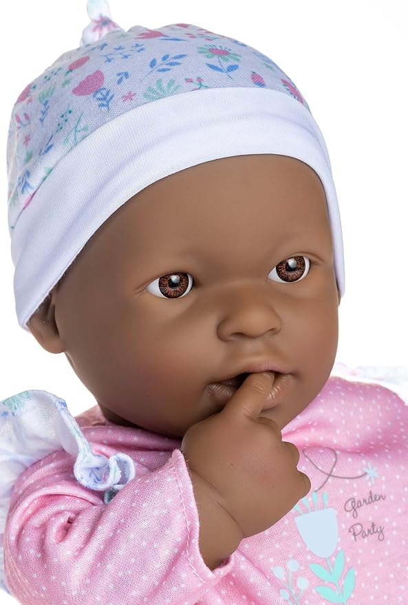 La Baby African American 20-inch Small Soft Body Baby Doll | JC Toys - La Baby | Washable |Removable Pink Floral w/Hat, Pacifier & Magic Bottle | for Children 12 Months +