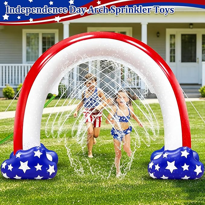 4th of July Inflatable Sprinkler for Kids, 8F * 5.5F 250th Anniversary Sprinkler Outdoor Water Toys for Kids Adults 4th of July Independence Day Summer Water Party Backyard Outside Games Activities