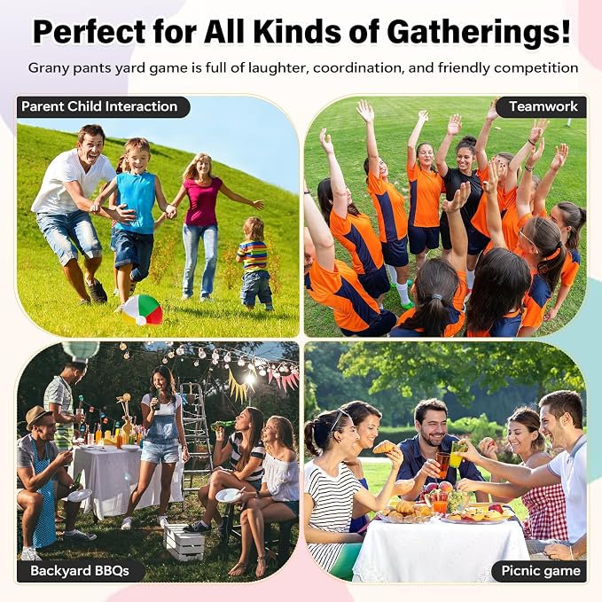 Granny Pants Yard Game for Kids (31.5 in *24 in), 2Pcs Granny Pants Outdoor Games with 10 Bouncy Balls, 2 Pumps & Flags, Granny Pants Game for Family Carnival Party Reunion Gathering (Small)