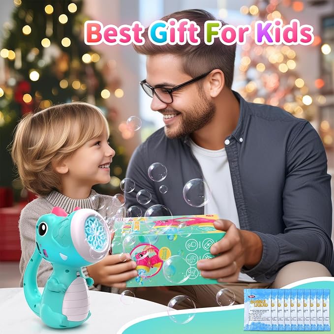 Bubble Machine Wand for Boys Girls, Dinosaur Bubble Machine Maker Blower Toys with Light & Music, Toddler Outdoor Toys for 2 3 4 5 Year Old Boy Girl Birthday Gifts Bubble Solution - Blue