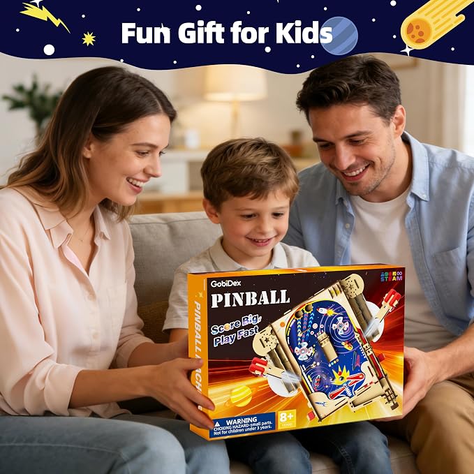 GobiDex DIY Pinball Machine Kit for Kids, Build Your Own Arcade Game, Wooden STEM Toy for Learning, Birthday Gift for Boys and Girls Ages 8+