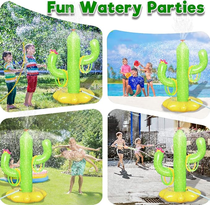 Sprinkler for Kids Outdoor Water Toy, Inflatable Cactus Toddler Sprinkler Toy Summer Water Toys Outside Backyard Garden Yard Fun Sprinklers Spray Toys with 4 Rings