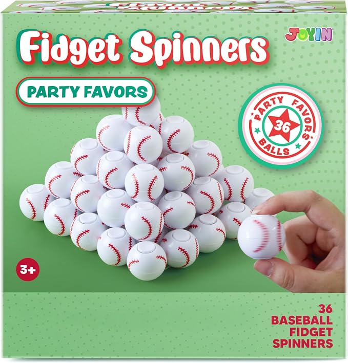 JOYIN 36 Pack Baseball Fidget Spinners for Kids, Baseball Party Favors, Fidget Toys Bulk, Stress Balls, Goodie Bags Stuffers for Birthday Party, Treasure Box Toys for Classroom