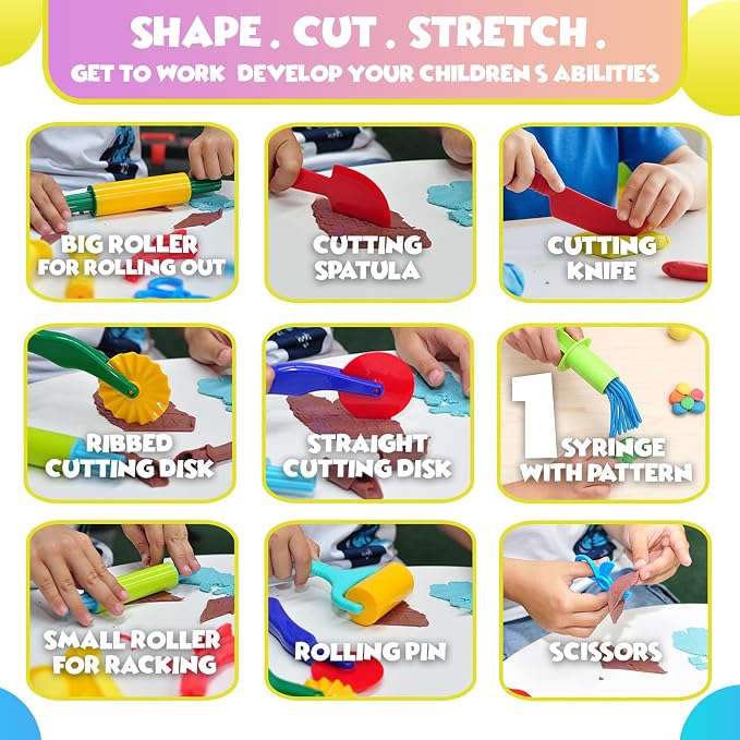 DIMROM Clay and Play Dough Tools Nine Piece Set - Ages 3 & Up (9pcs)