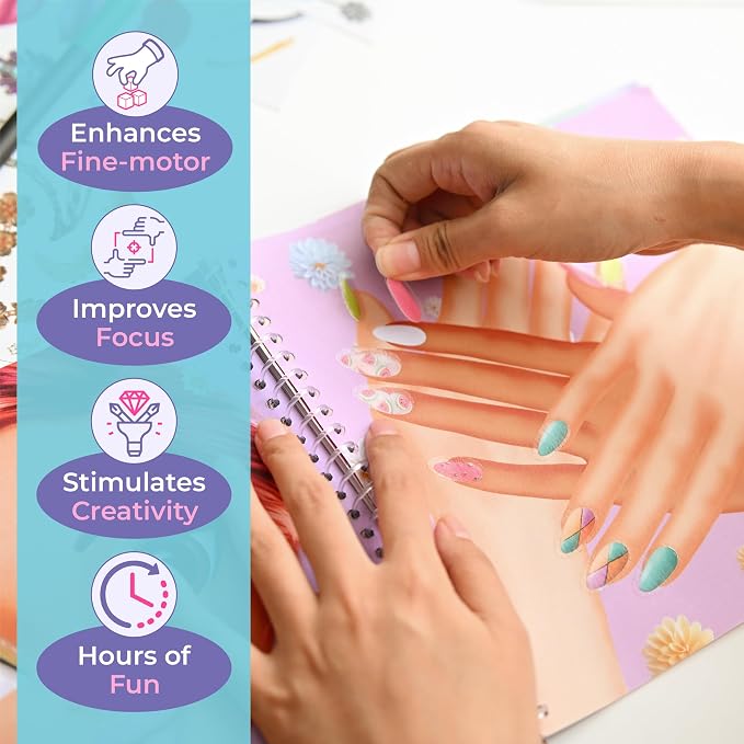 BSCOOL Drawing, Coloring & Sticker. Nails & Makeup Dress Up Sticker Book with 240+ Removable Stickers. Endless Nail Design and Makeup Combination for Kids Ages 4 and Up. Gift for Girls