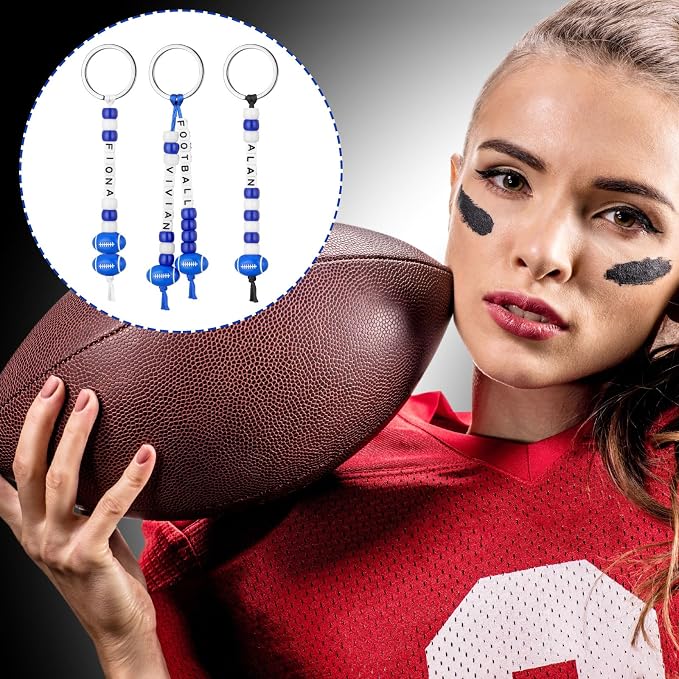 Landical 564 Pcs Football Keychain Making Kit DIY Blue Football Bead Key Chain Craft Adjustable Sport Letter Bead Charm Sport Theme Party Favor Gift Backpack Accessories Holiday Decor(Lively Color)