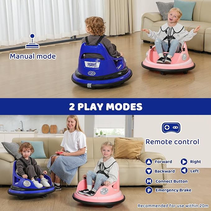 ELEMARA Electric Bumper Car for Kids, 12V Electric Car for Toddlers, 1.9MPH Max, Battery Car for Kids with Parent Remote, 2-Speed, 2 Driving Mode, 360°Spin, Music, 5 Lighting Mode, DIY Stickers-Navy