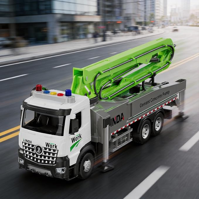 Cement Concrete Pump Truck Toy - Extendable Concrete Boom Pump Construction Trucks Site Playset Building Water Spray Todder Kids Age 3 4 5 6 7 8 Year Old Boy Birthday Christmas Vehicles Education Gift