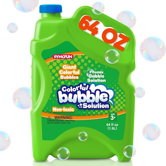 SYNCFUN 64 oz Premixed Bubble Solution, 1.9L Giant Pre-Mix Refill Solution for Bubble Machine,Bubbles for Kids, Wands, Blower, Easter, Outdoors Activity, No Mixing or Measuring