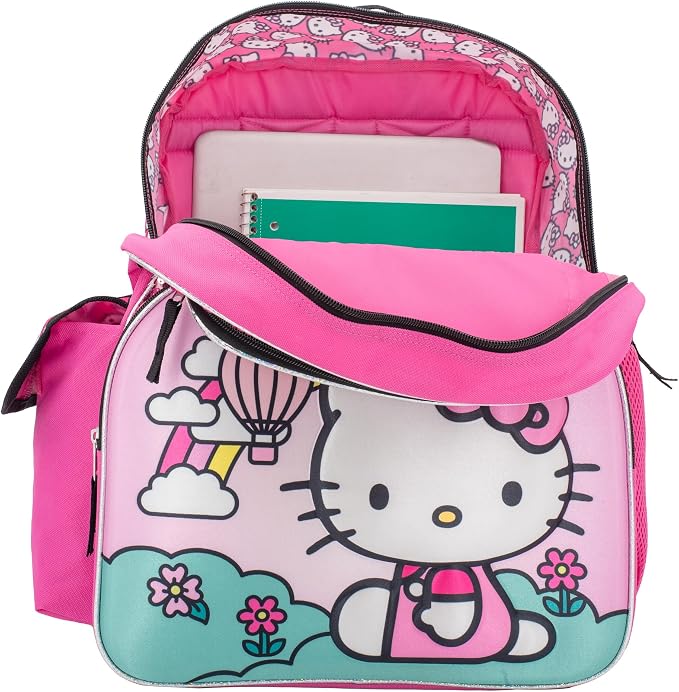 AI ACCESSORY INNOVATIONS Hello Kitty Backpack for Girls, Sanrio Kawaii Bookbag, 16 Inch Anime School Bag with 3D Features