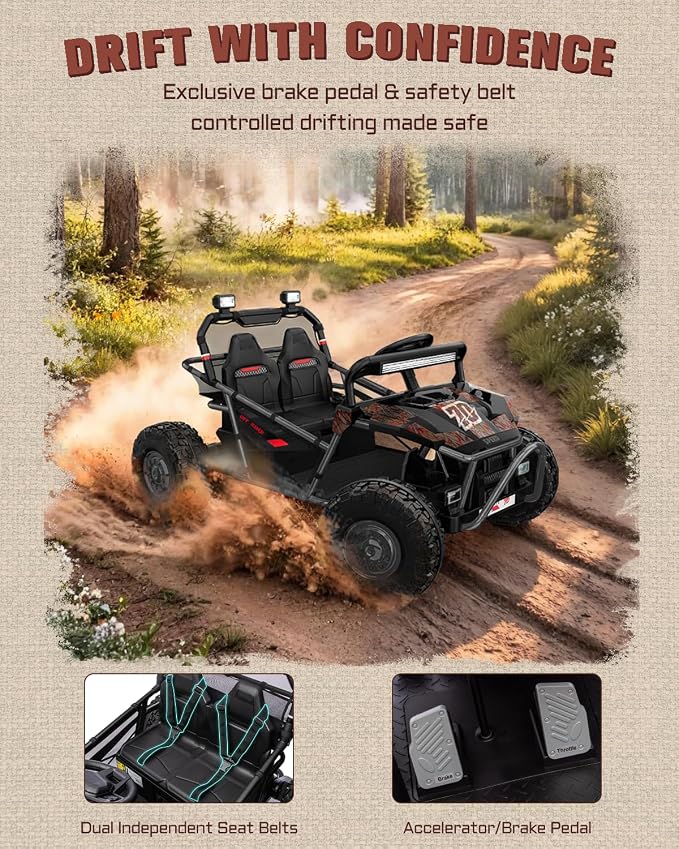 First Ride On 36V Kids Ride On UTV, 2-Seater 400W Electric Car for Kids 6+, 5-8 MPH Speed, 14" EVA Wheels, Metal Frame, Bluetooth Music, Rear Metal Suspension Off-Road Vehicle (Black Camo)