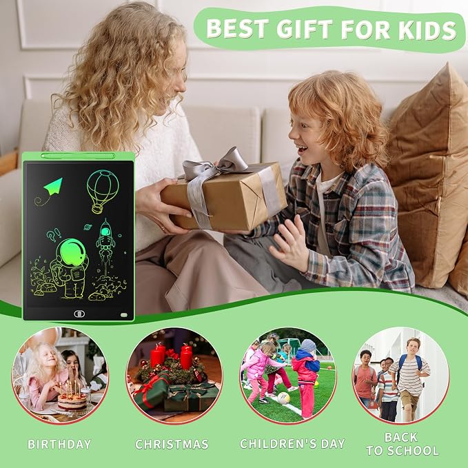 Genialba LCD Writing Board 12 Inches, Colourful Electronic Tablet, Portable Erasable Drawing Board, Graphic Tablet for Children's Games 3 4 5 6 7 Year Old Kid Boys Girls (Green)
