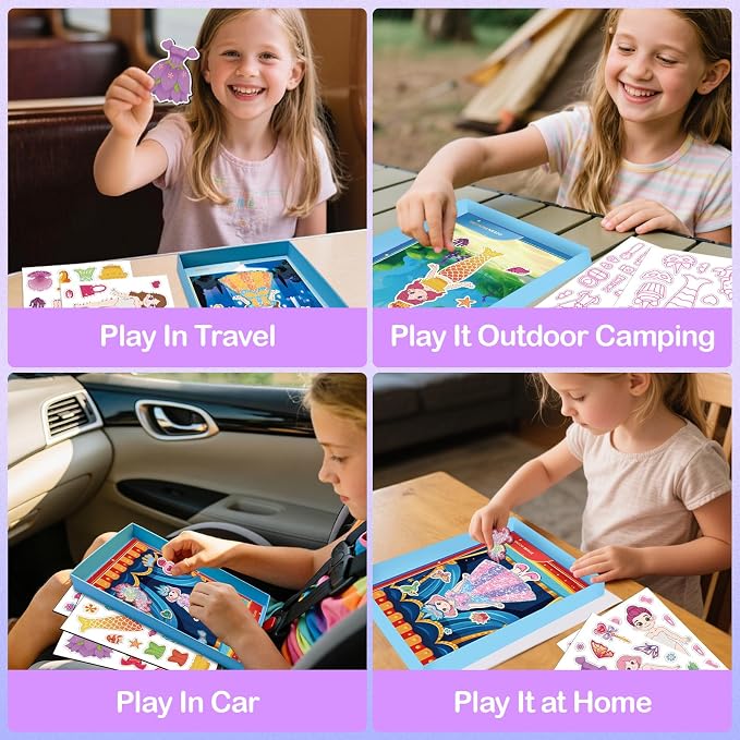 SOOVSY Magnetic Dress Up Dolls for Girls Ages 4-8, Princess Mermaid Fairy Ballerina Dress-Up Magnets with DIY Foil Art Craft Kit, Screen-Free Travel Activity Toy & Creative Gift for Kids