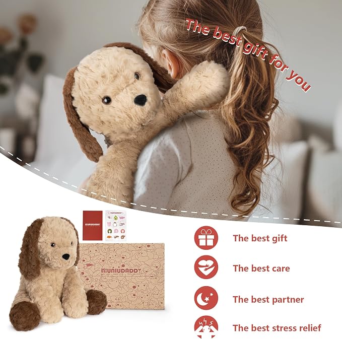 Niuniu Daddy 14" | 3.5 Pound Dog Weighted Stuffed Animals for Kids & Adults, Large Puppy Weighted Plushies Pillow for Sleeping Calming, Cute Sitting Plush Toy Huggable Gift for Everyday Comfort