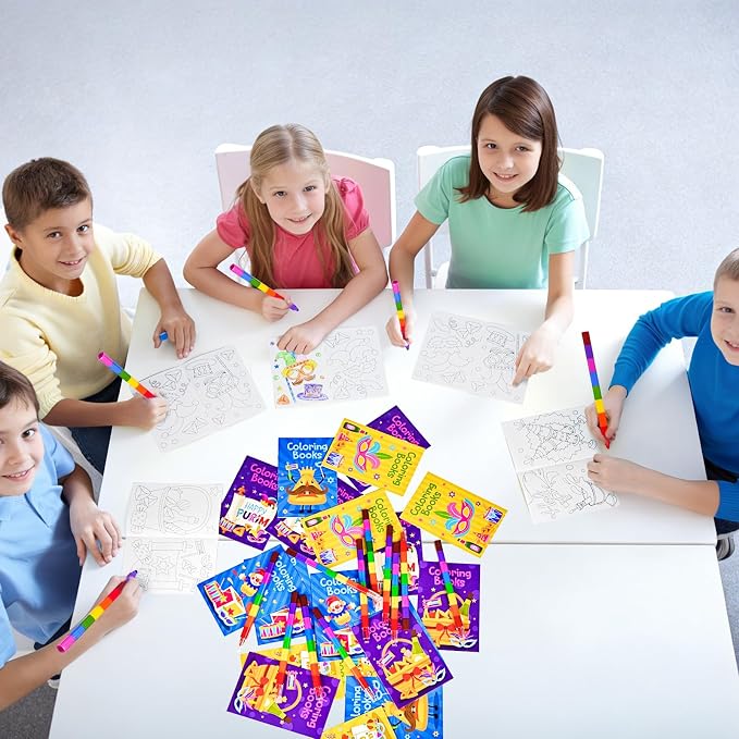 Cinrobiye 24 Set Purim Coloring Books DIY Happy Purim Mini Coloring Booklet Set with Stacking Crayons, Jewish Holiday Party Supplies, Goodie Fillers, Classroom Reward Favors