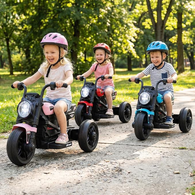 Costzon Toddler Motorcycle, 6V Chopper Kids Motorcycle Ride On Toy with LED Headlight, Music, Story, 3-Wheel Stable Electric Motorbike for Toddlers Boys Girls (Pink, 31" x 18.5" x 19.5"(L x W x H))