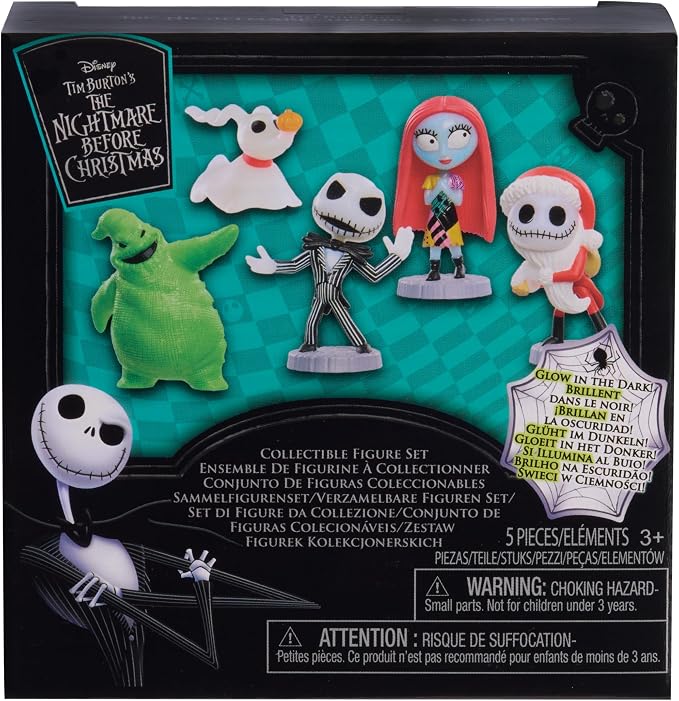 Disney Tim Burton's The Nightmare Before Christmas Collectible Figure Set, 2.5-inch Glow in the Dark Figurines, Toy for Collectors, Fans, Kids Ages 3+