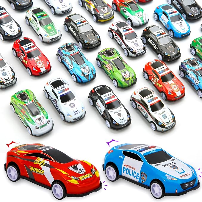 Siwarm 28 pcs Pull Back Cars Toys for Kids, Party Favors Treasure Box for Classroom Prizes Mini Vehicles Race Cars Toys Bulk Xmas Gifts Pinata Goodie Bag Stocking Stuffers for Boys Girls Toddlers