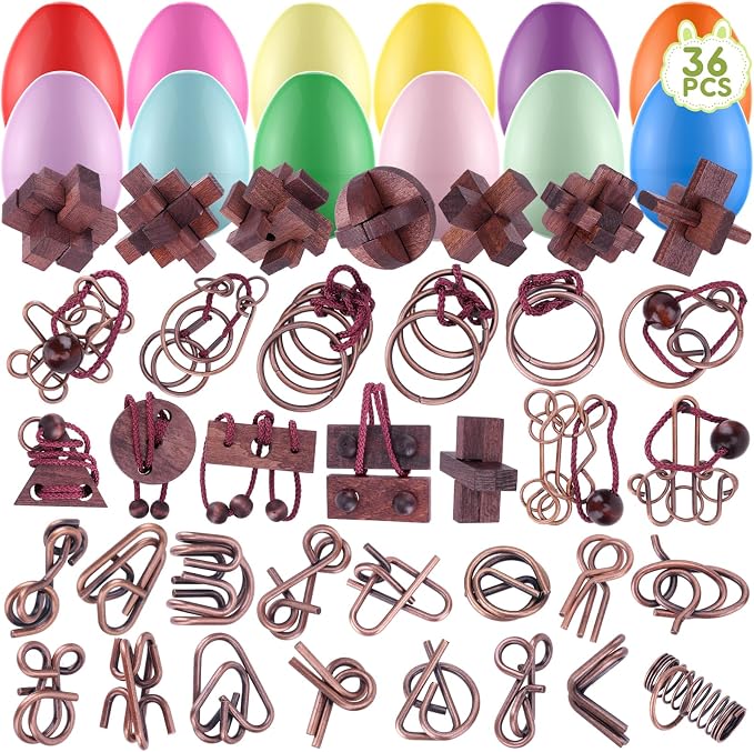36 Pcs Brain Teaser Puzzles for Adults and Teens - Metal Puzzles 3D Puzzle Game Toys for Adults Teens - Wooden Unlock Interlocking Puzzle Adult IQ Education Smart Toys