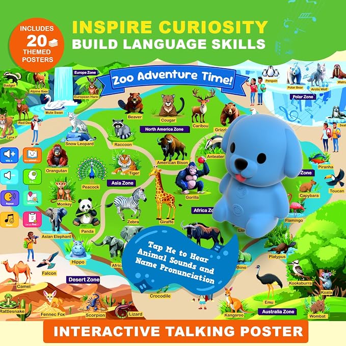 Talking Pen + 20 Interactive Learning Posters for Toddlers 1-3 | Educational Toys for 3 4 5 6 Year Olds |Homeschool Essential for Preschool, Gifts for Boys & Girls