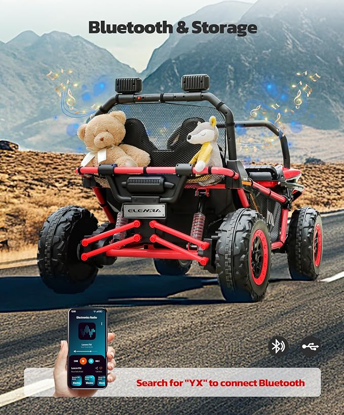 ELEMARA 24V Ride on Car for Kids, 2 Seater XL 20" Seat Ride on Toy, 10AH 4WD Battery Powered 4.5MPH Electric Car with Remote, 3 Speeds, Music Gift for Ages 3-8