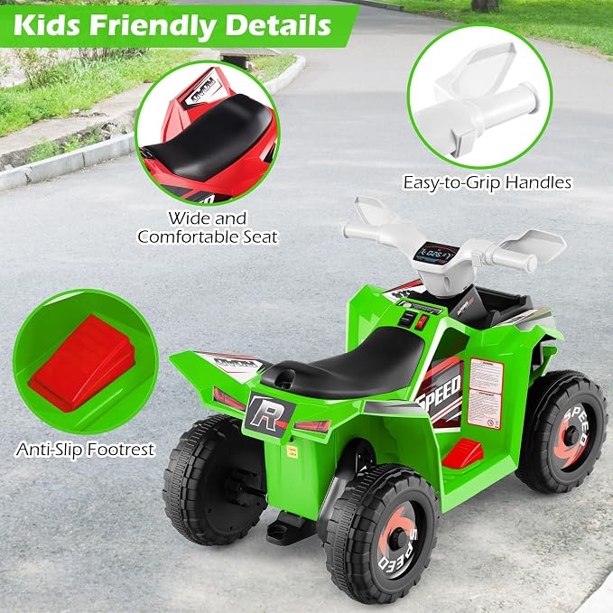 OLAKIDS 6V Kids ATV with Removable Trailer, Forward Backward Function, Widened & Wear-Resistant Wheels, Ride On Toy for Toddlers (Green)