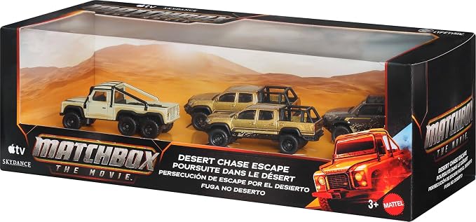 Matchbox Toy Cars, Desert Chase Escape 4-Pack of 1:64 Scale Die-Cast SUVs from the Movie, Includes Toyota 4Runner with Exclusive Deco, Collectible Set