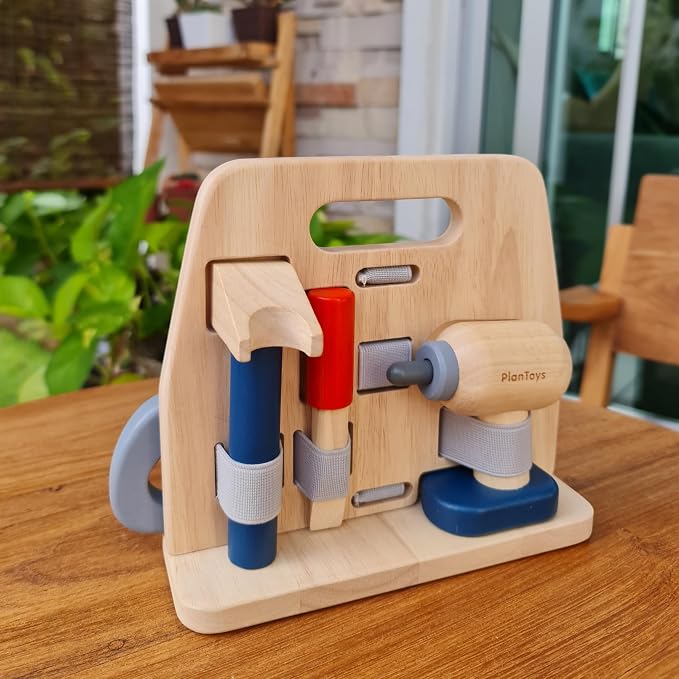 PlanToys® Wooden Handy Carpenter Set for Montessori Inspired Practical Life Play | Fine Motor, Construction and Imaginative Skill Building | Eco Friendly Tool Set for Creative Hands On Learning
