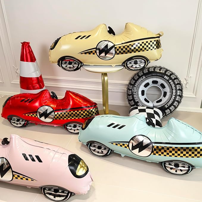 3D Self Standing Race Car Tire Foil Balloon Blue Car Balloon For Birthday Boy Race Themed Party Baby Shower Decorations Supplies