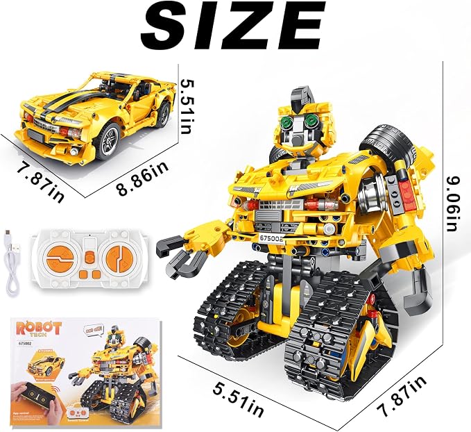 Sciencow 2-in-1 Build a Robot Kit, Remote & APP Controlled Robotic Building Blocks Toys STEM Projects for Kids Ages 8 9 10 11 12 13 14,Chirstmas Birthday Gift for Boys (RC Car)
