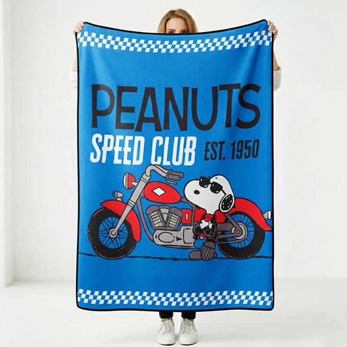 Silver Buffalo Peanuts Snoopy Speed Club Est 1950 45" x 60" Fleece Throw, Soft and Cozy Blanket, 185 GSM