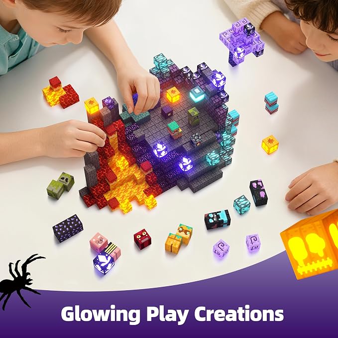 GobiDex Light-Up Magnetic Building Blocks Playset, STEM Sensory Travel Toys for Kids, 100PCS Creative Pretend Play Montessori Gifts for Boys Girls