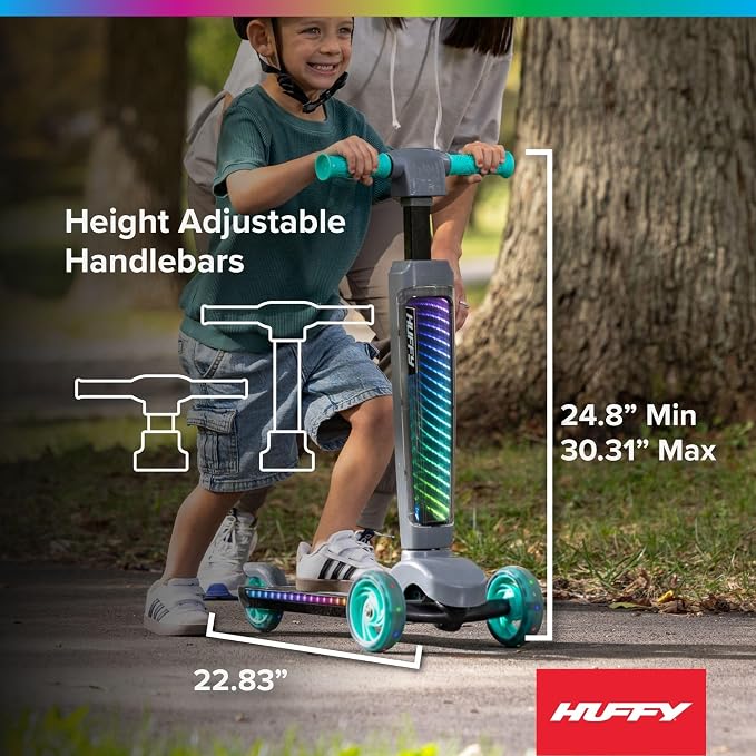 Huffy Toddler 3-Wheel Scooter for Kids, Multiple Colors & Licensed Character Graphics, Ages 3+, Durable Steel Frame, Wide Non-Slip Deck, Stable Lean-to-Steer Design, Light-Up Options, Girls/Boys