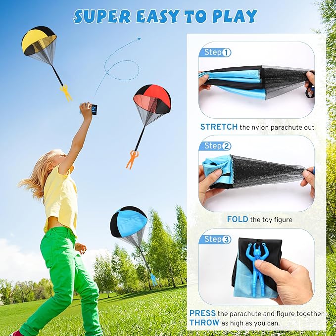 Parachute Toy for Kids, Outdoor Toys Flying Parachute Men, Inside & Outside Toys for or 3 4 5 6 7 8 9 10 11 12 Year Old, Christmas Stocking Stuffers for Kids Grandkids Ideal 2025 Unique Party Favors