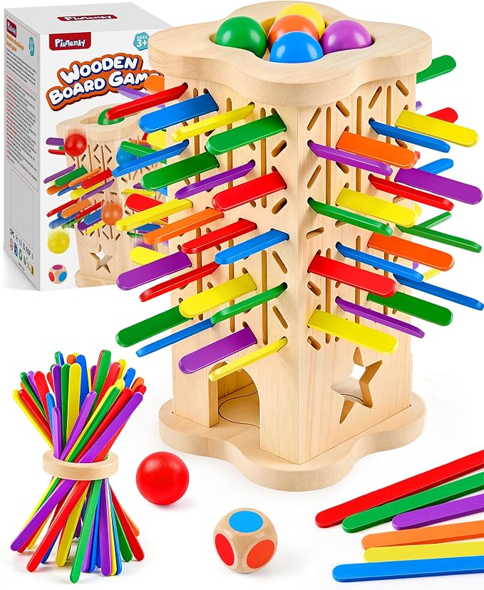 Montessori Wooden Board Games for Kids Ages 4-8, 42 Wooden Strips Game, Color Matching Board Games for Kids 4-6, Fine Motor Skills Toy Montessori Toys for 3 4 5 6 Year Olds, Gift Boys Girls Family