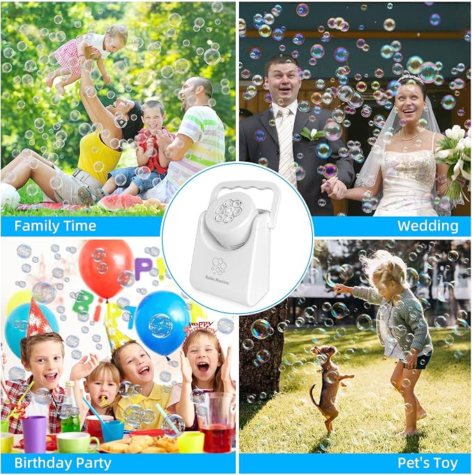 IFLOVE Bubble Machine for Kids 3+-Automatic Bubble Blower with Adjustable Angle,5000+ Bubbles Per Minute,Portable Bubble Maker Toy for Boys Girls,Outdoor Party Wedding Easter Birthday Gifts (White 01)
