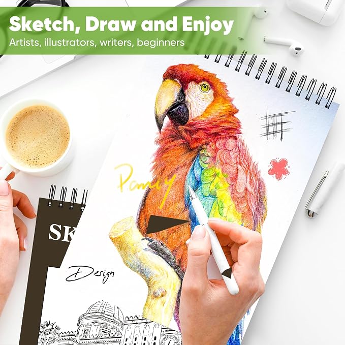 Soucolor 9" x 12" Sketch Book,Top Spiral Sketch Pad,100 Sheets 68lb Acid-Free Sketchbook Drawing Paper Supplies for Pencil & Charcoal Sketching, Art Supplies for Kids, Adults & Beginners