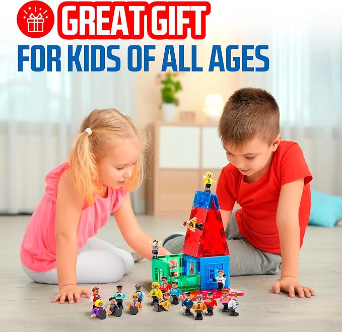 Playmags Magnetic Figures Community Set of 15 Pieces - 2 Inches Play People Perfect for Magnetic Tiles Building Blocks - STEM Learning Toys Children – Magnet Tiles Expansion Accessories Pack