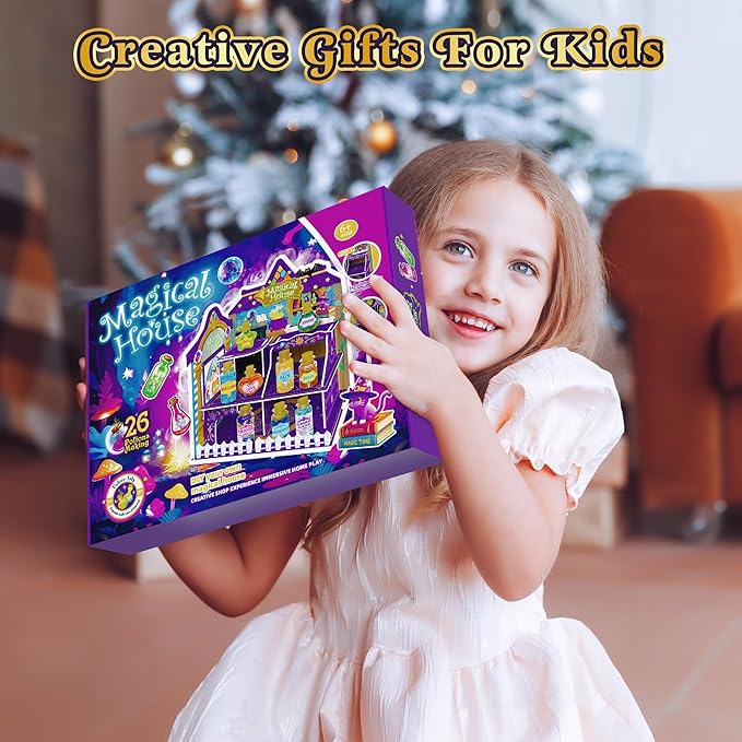 Fairy Magic Potions Kit for Kids, with Magical House, 26 DIY Mixed Magic Wizard Potion Bottles, Mystery Potions Craft Kit, Christmas Decorations Birthday Gifts for Age 6 7 8 9 10+ Year Old Girls Boys