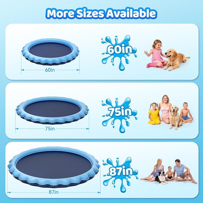 Meowant Splash Pad for Kids and Pet, Not-Slip Sprinkler Play Mat for Toddler and Dog, Summer Toys, Outdoor Backyard Baby Pool and Dog Pool, Children and Pet for Outside, 75"