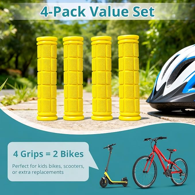 CHUNZEXI 4 PCS Bike Handlebar Grips, Rubber Bicycle Bar Grips Replacement, Non-Slip Handle Grips for Kids Bikes, Scooters, BMX, Mountain & Cruiser Bikes