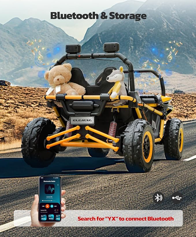 ELEMARA 24V Ride on Car for Kids, 2 Seater XL 20" Seat Ride on Toy, 10AH 4WD Battery Powered 4.5MPH Electric Car with Remote, 3 Speeds, Music Gift for Ages 3-8