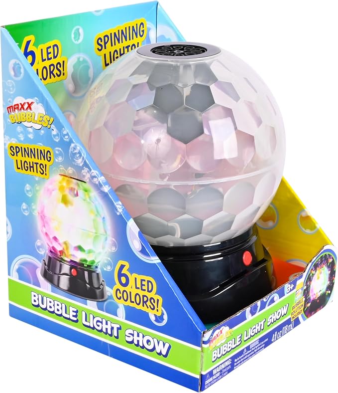 Maxx Bubbles Bubble Light Show – Large Bubble Machine with Spinning Disco Lights | Automatic Bubble Maker for Kids & Adults | Perfect for Parties, Weddings, Birthdays, and Events